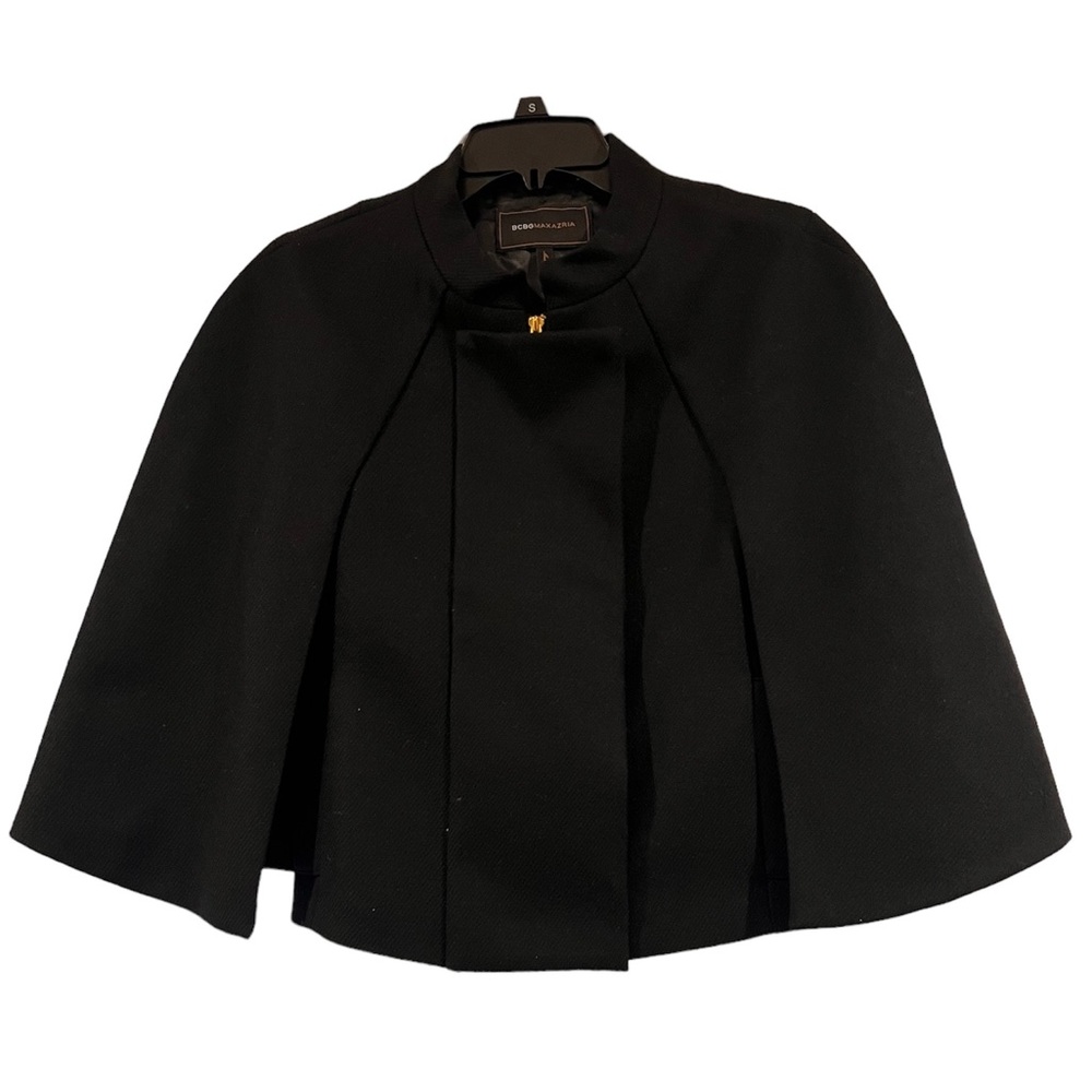 BCBG MAXAZRIA BLACK WOOL CAPE